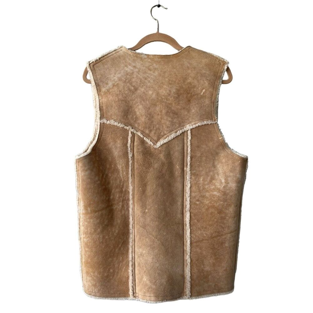 Vintage SCULLY Tan Suede Shearling Vest Sherpa Lined Rancher Cowboy Western L - Picture 2 of 4